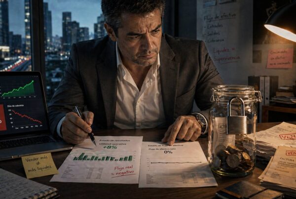 Director financiero analiza diferencia entre facturación y cobro real en empresa B2B con problemas de flujo de efectivo en México 2026